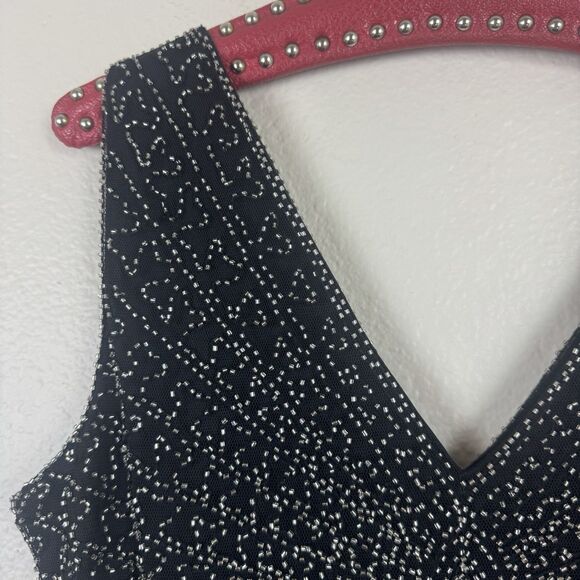 Unique Vintage Retro 1920s Fringe Beaded Mini Flapper Dress Black Silver Small - Picture 7 of 16